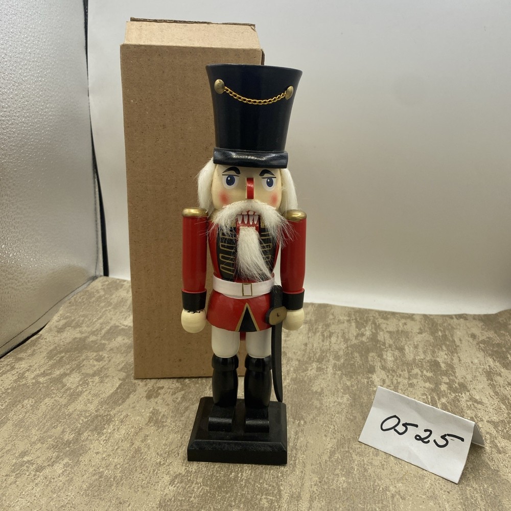 10"  Wood Soldier Nutcracker With Sword & Box