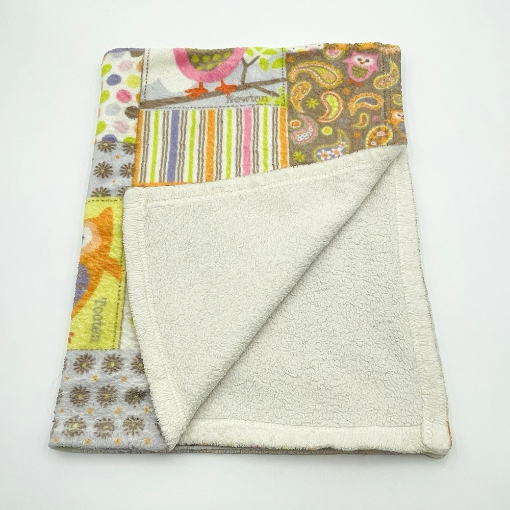 Owl Patchwork Print Baby Blanket Orange Stripe Dot Paisley
