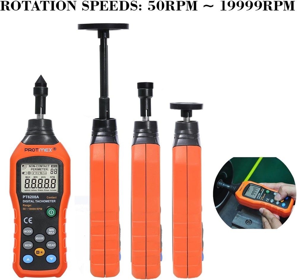 Portable Digital Tachometer with 100 Groups Data Logging - LCD Backlight