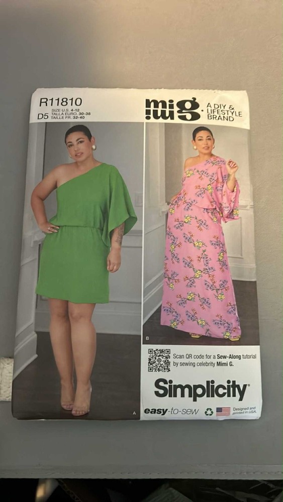 Simplicity Pattern S9776 One-Shoulder Caftan Pockets 2 Lengths Sz 4-12 UNCUT