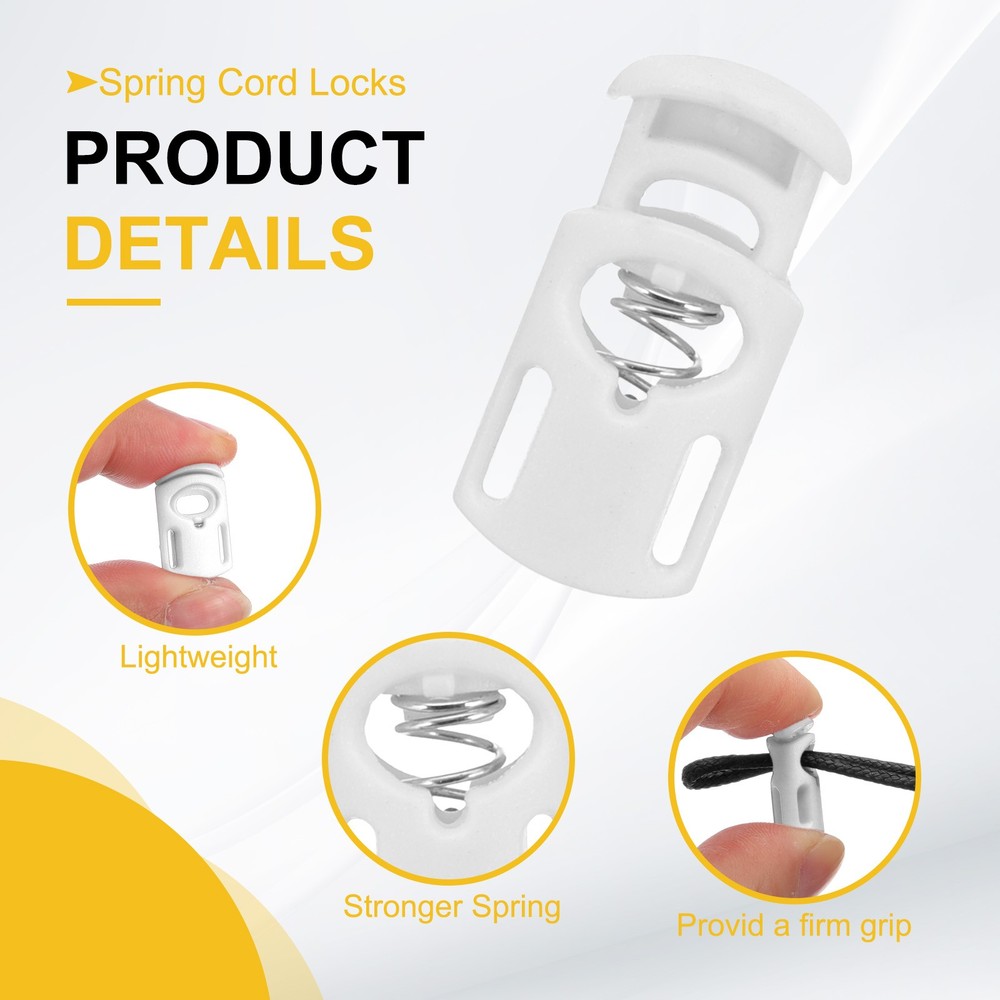10pcs Spring Cord Locks Plastic Toggle Stopper Cord Stops Fastener, White