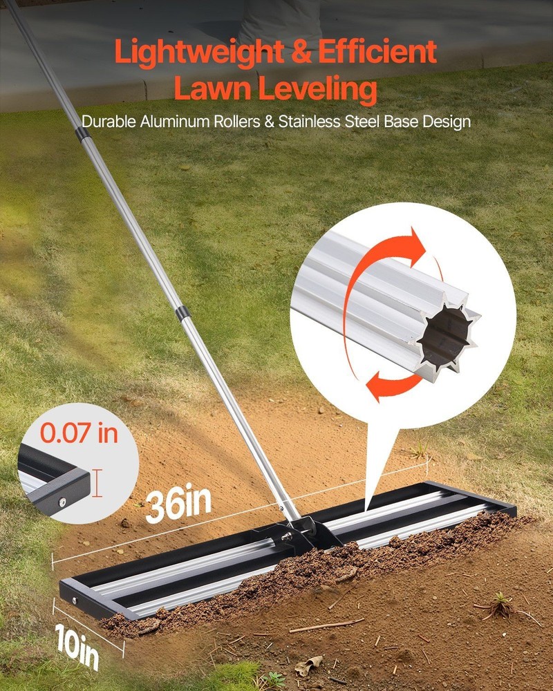 36x10in Soil Leveling Rake 83in Adjustable Handle Yard Heavy Duty