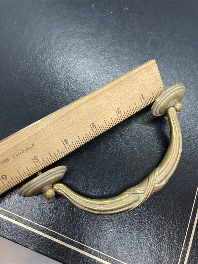 Old Drawer Drop Handle Bail Pull Solid Brass Vintage 5” Center Holes Heavy
