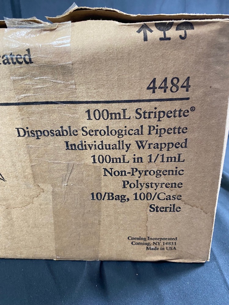 CORNING 100mL Stripette Serological Pipets Polystyrene Wrapped 4484 (100/cs)