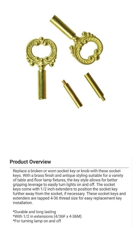 Pack of 2 Socket Turn Keys - Brass Finish