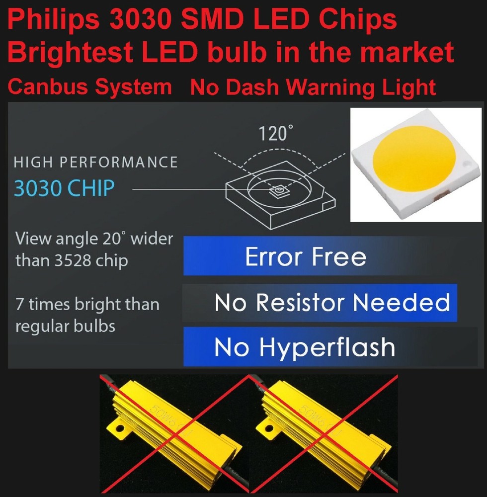 Hyper Flash Free LED Light 1157 Amber Two Bulbs DRL Light Replacement Stock Lamp