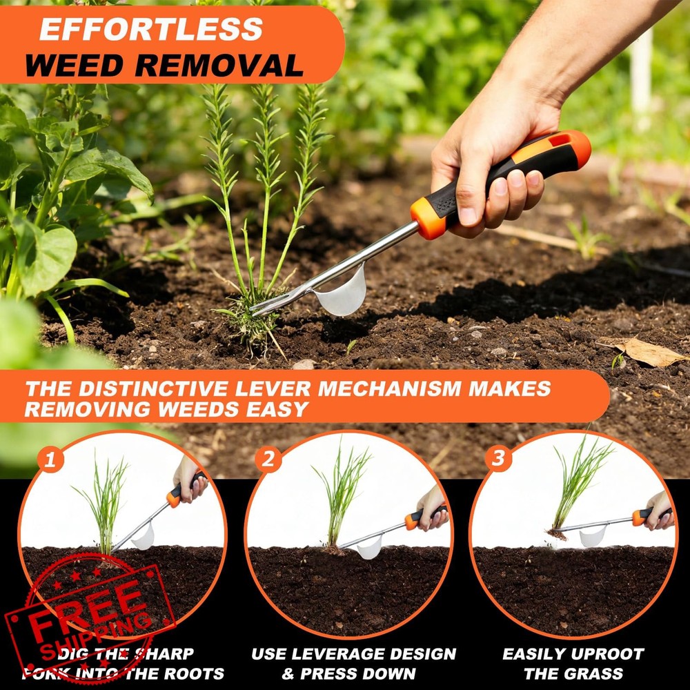 Suphan 3-Piece Garden Weeder Tool Set, Rubber Grip, Uprooting Puller