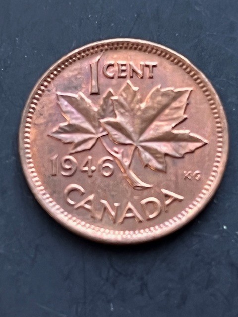 CANADA 1946 Uncirculated Maple Leaf 1 One Small Cent plucked from Bank Roll UNC