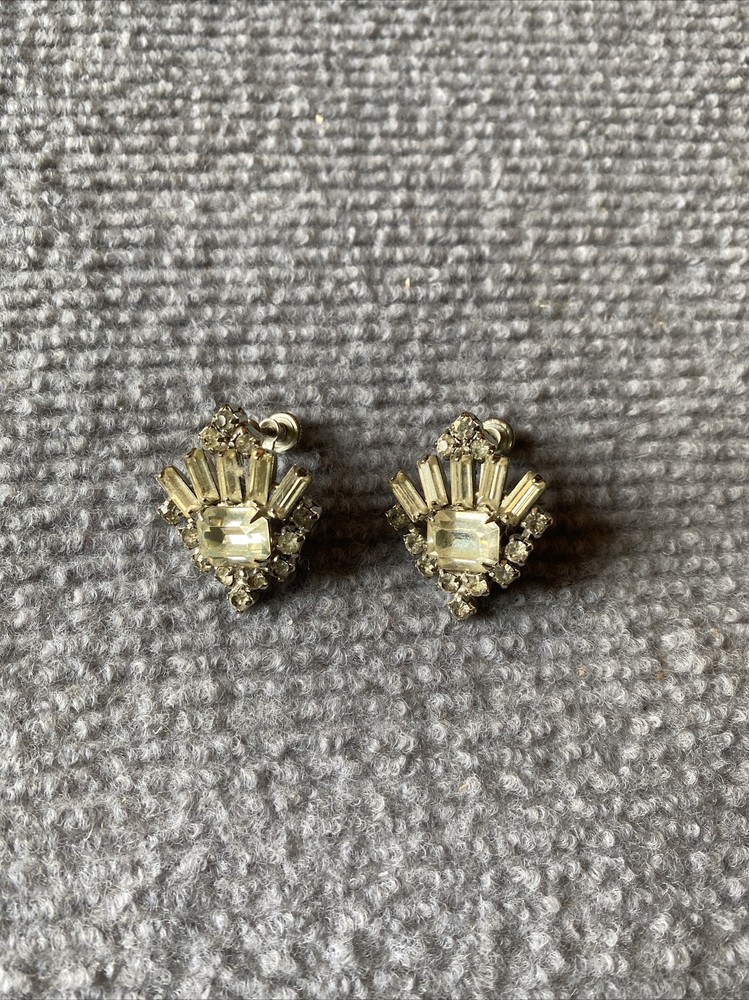 Vintage Rhinestone Screw Back Earrings Set L