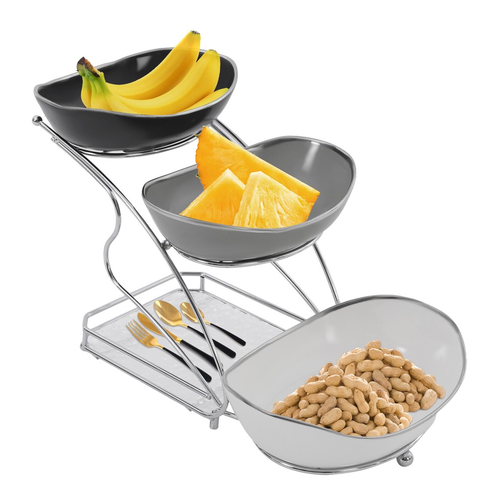 3 Tier Fruit Serving Bowls w/ Stand Fruit Serving Bowl Holder for Kitchen Silver