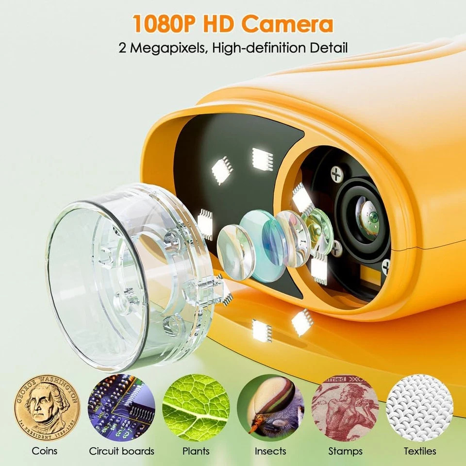 1000X Handheld Microscope for Kids, Temodu 4K 2.0" Screen Educational Science Ki