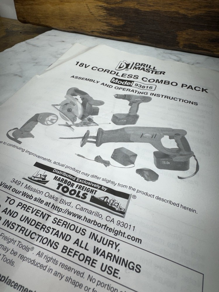Drill Master Model 93816 Owner's Manual (TOOLS NOT INCLUDED)