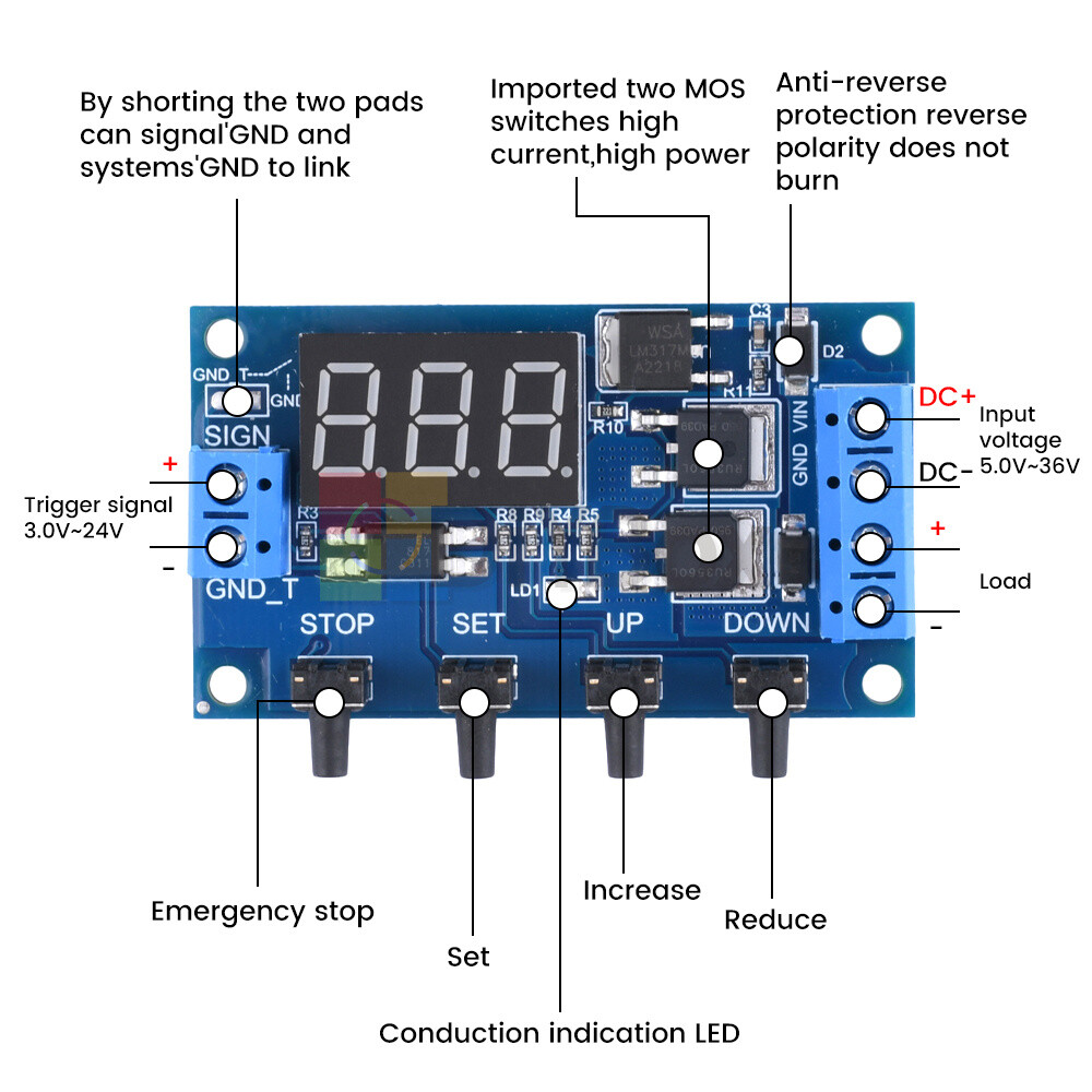 DC 5V-36V Trigger Cycle Timer Delay Relay Switch Circuit Module MOS Tube w/ Case