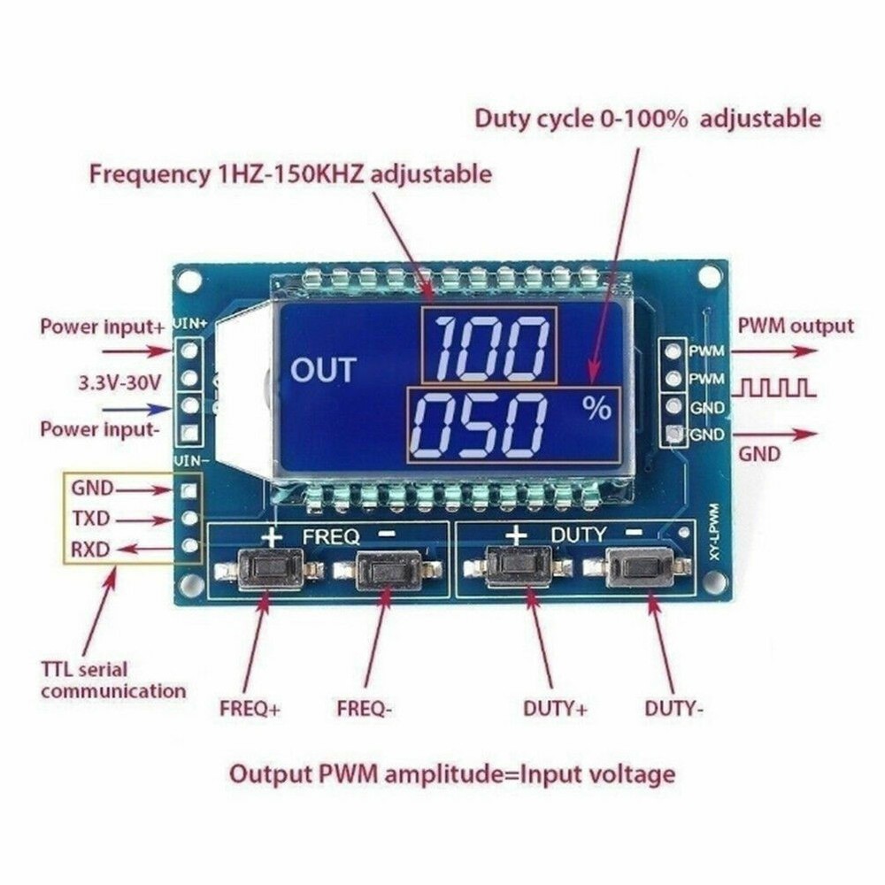 Signal Generator PWM Pulse Frequency Duty Cycle Adjustable Module LCD Display
