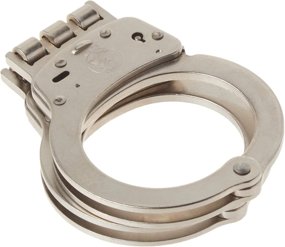 S&W 300 Hinged Handcuffs - Nickel, Double Lock, Secure Closure