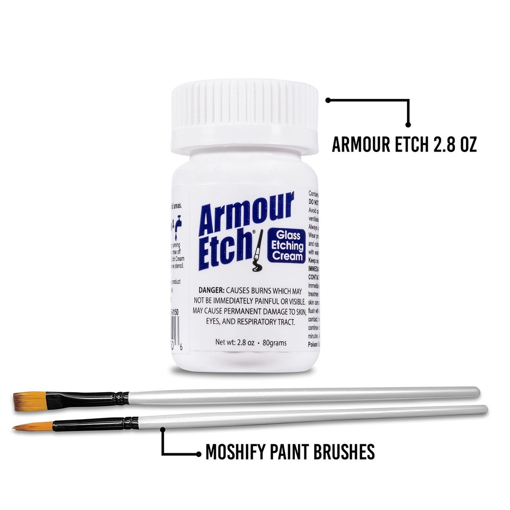 Armour Etch Glass Etching Cream - Starter 2.8oz Size - Bundled with Moshify