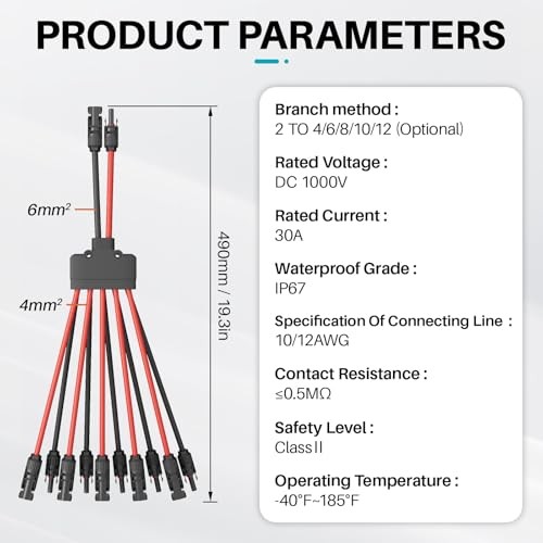 2 Pack solar connectors Tool-Free solar cable 2 PCS Parallel 5 Solar Panels