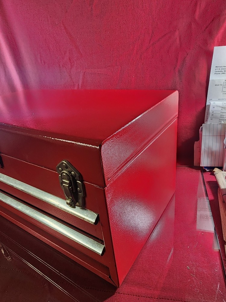 Red Metal 2 Drawer Toolbox With Tools 17"×9"×9"