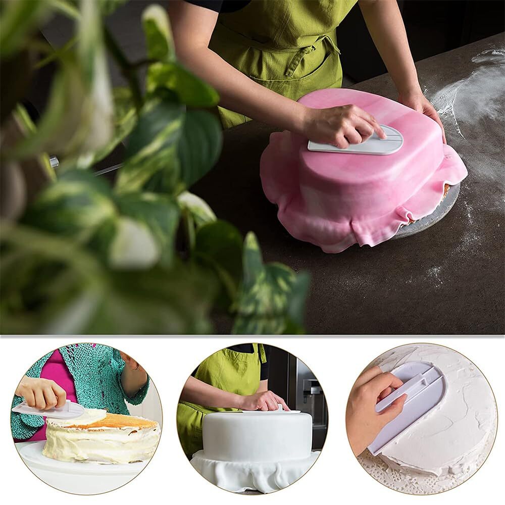 2 Pcs White Plastic Fondant Icing Smoother Polisher Icing Scraper Paddle Tool...