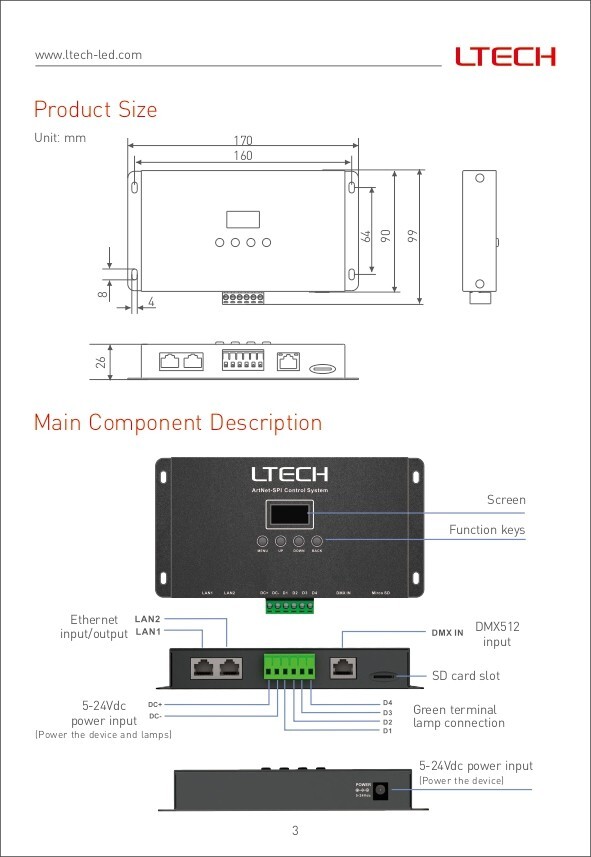 LTech ArtNet 8 Universe DMX to SPI Converter LED Pixel Controller (Open Box)