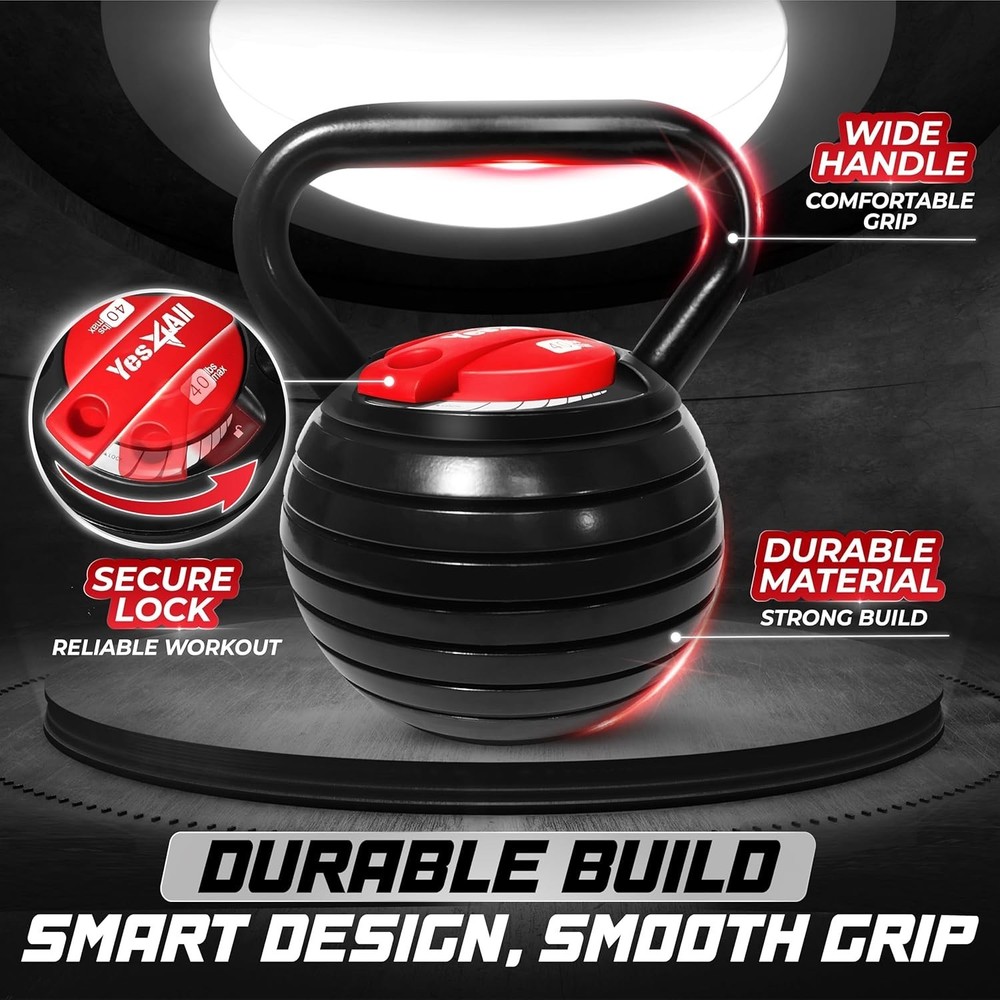 Adjustable Kettlebell Set 20-40 LB - Solid Cast Iron Handle