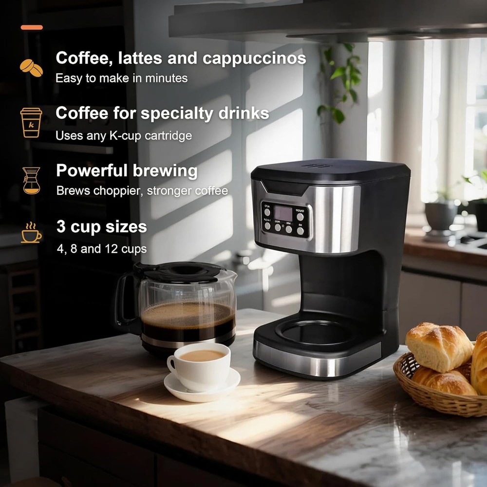 Programmable Coffee Maker 12 Cup Brew & Drip coffee machine, Fully Automatic,...