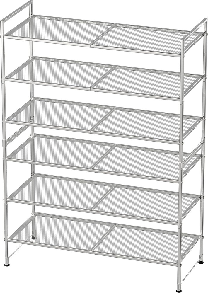 3-Tier Stackable Mesh Shoe Rack, Silver