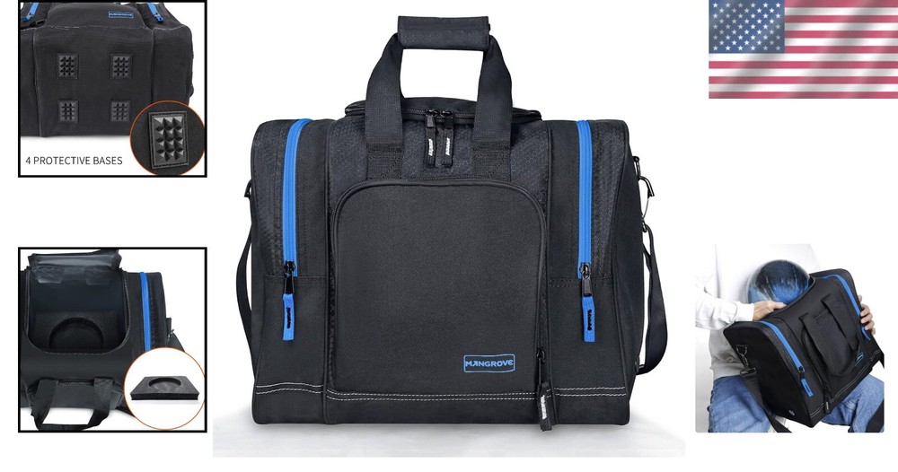 Durable Blue Bowling Bag for Single Ball - Adjustable Strap & Multiple Pockets
