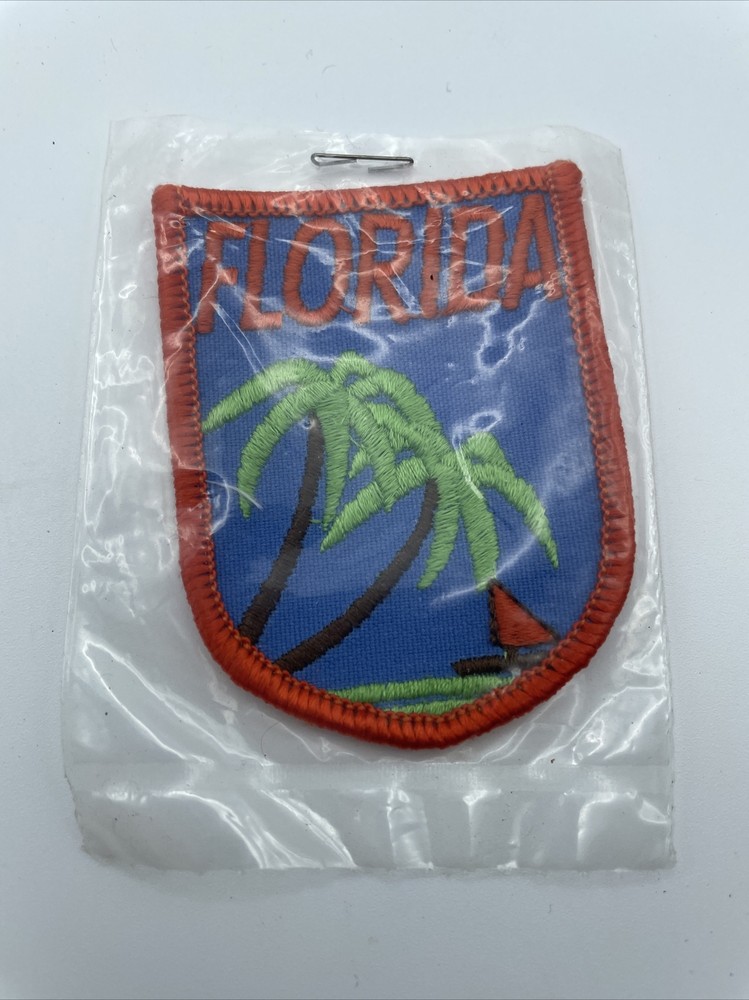 Florida Palm Tree Sailboat Embroidered Patch 1970's - 1980's