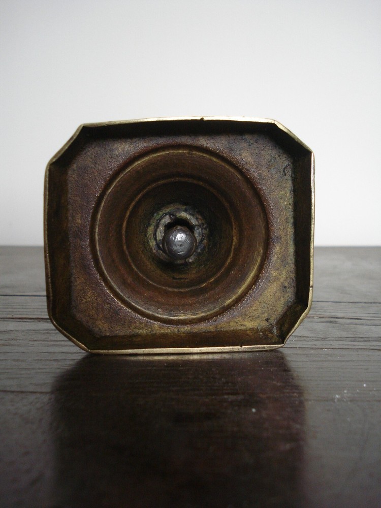 ANTIQUE 19TH C BRASS BALUSTER STEM CANDLESTICK WITH EJECTOR 2