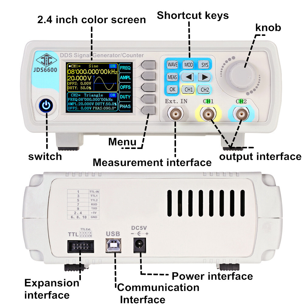 Digital DDS Dual-channel Function Signal Waveform Generator Frequency Meter 60Mh