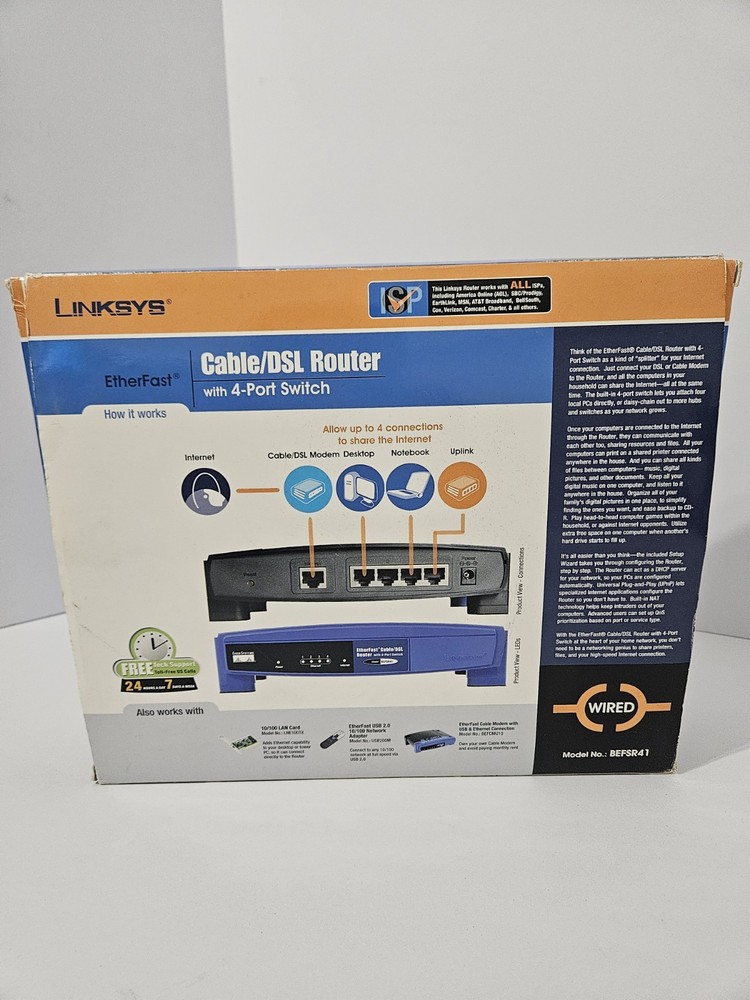 Linksys Etherfast Cable/DSL Router With 4 Port Switch Wired Model BEFSR41
