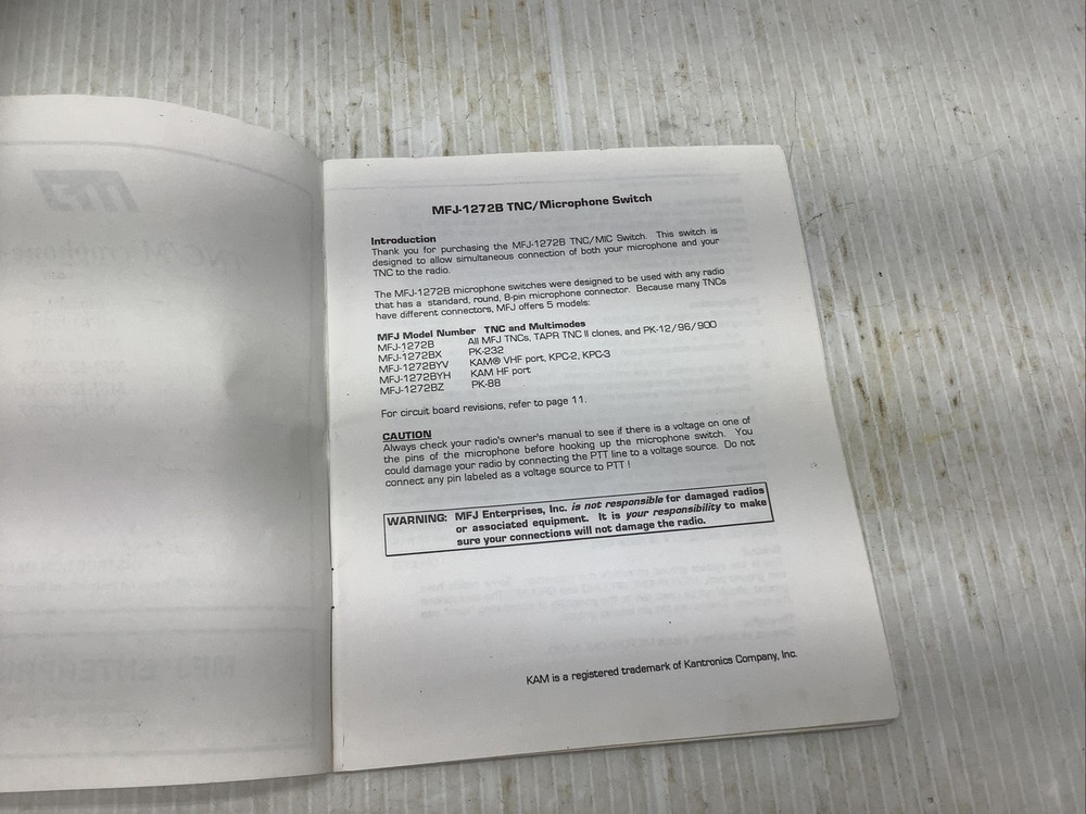 MFJ TNC Microphone Switch Original Instruction Manuals Models MFJ-1272B & more