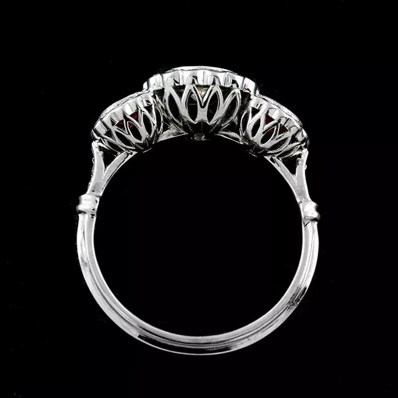 2Ct Art Deco Style Lab Created Diamond & Ruby Engagement 14K White Gold FN Ring