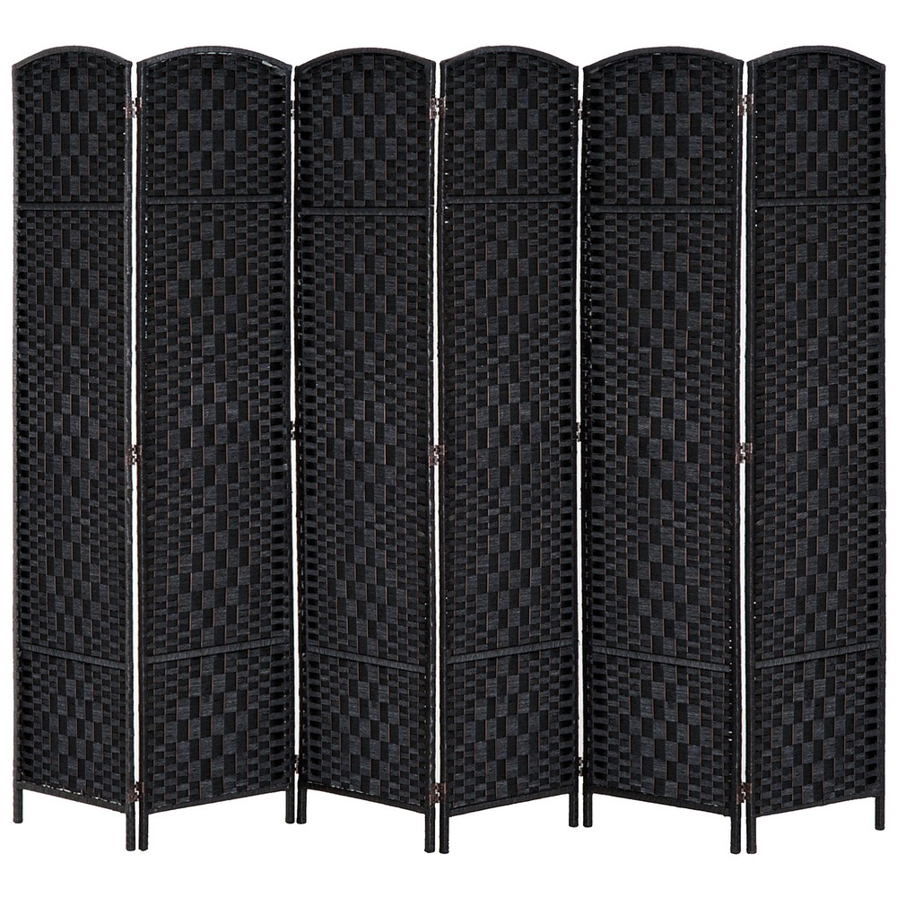 6 Panel Folding Room Divider w/Wood Frame, 6' Tall Wicker Weave Wall Partition