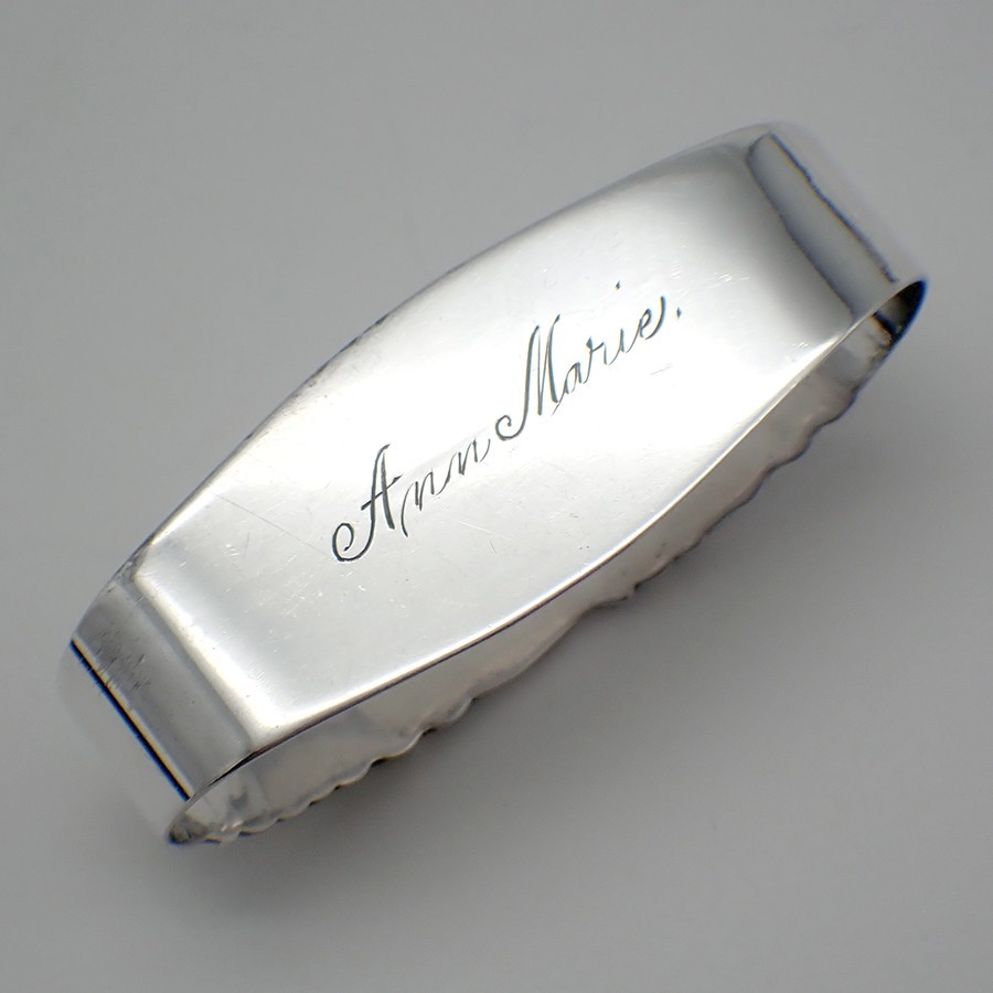 Openwork Scroll Napkin Ring 830 Silver Brodrene Mylius Inscribed Ann Marie