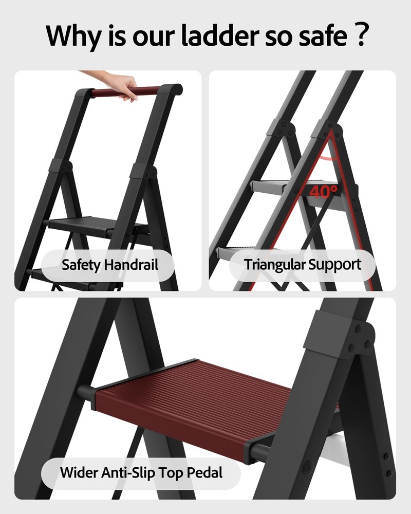 5 Step Ladder, Lightweight Folding Step Stool withConvenient Handgrip,Aluminu...