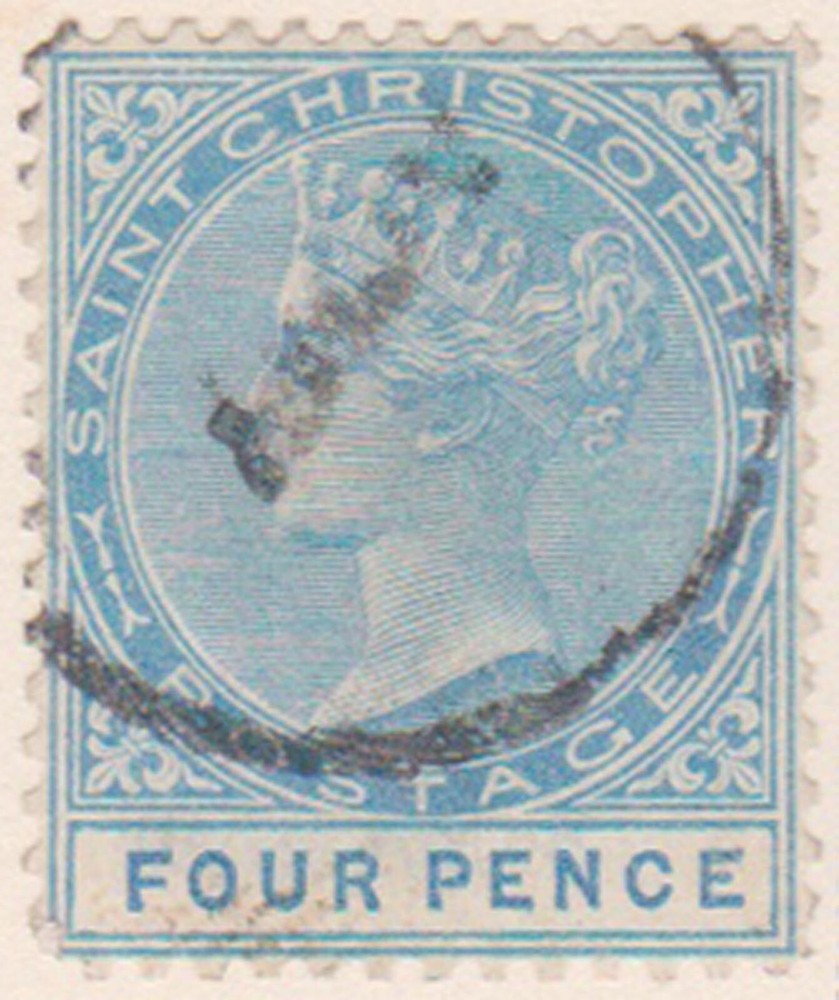 (F191-15) 1875 St Christopher 4d blue QVIC stamp (O)