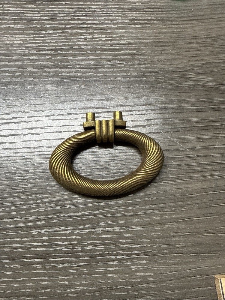 Vintage French MCM Solid Brass hardware Drop Ring Cabinet Knob drawer pull 3” 89