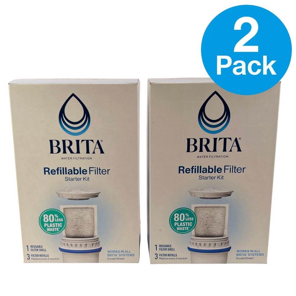 Brita Refillable Water Filter Starter Kit 2 Pack New
