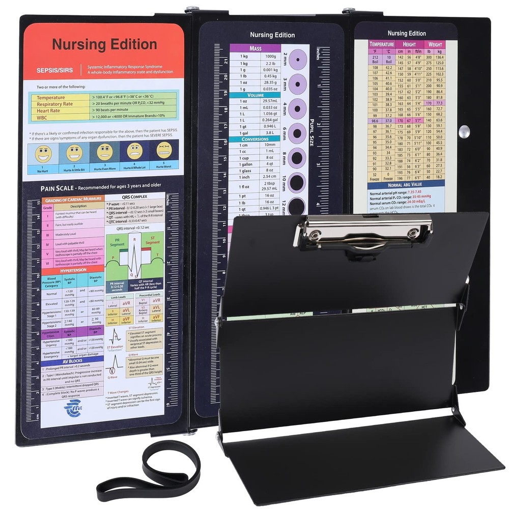 Nursing Clipboard Foldable Pocket Size-Nursing Edition Cheat Sheets Aluminum