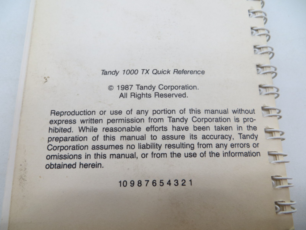 TANDY MS-DOS Quick Reference vintage 1987 computer book reference
