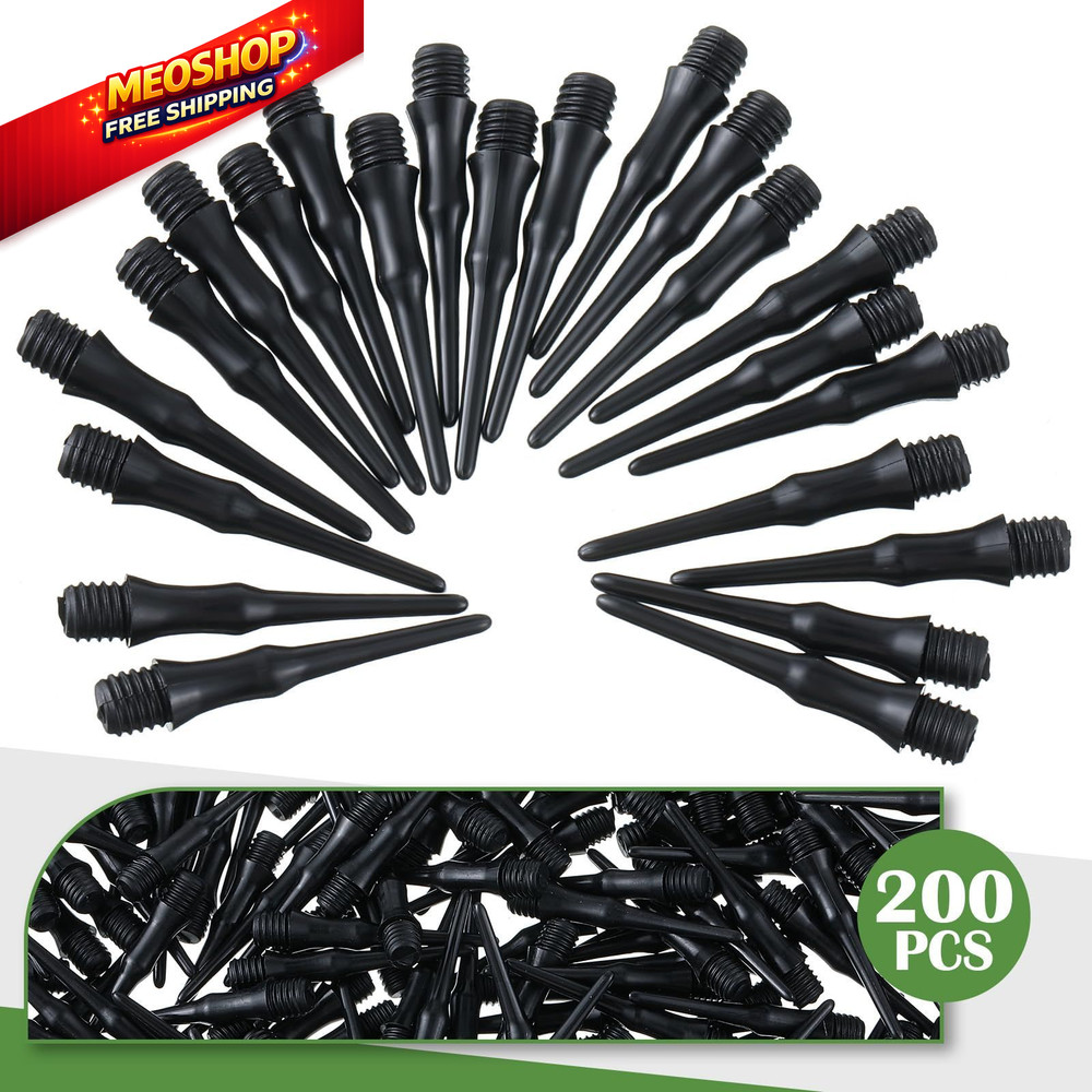 VioraWhite 200 Pack 2BA Thread Soft Tip Dart Points Plastic Replacement Black