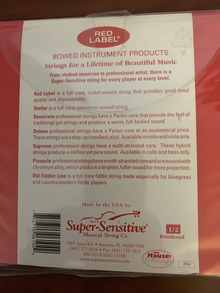 Super Sensitive Cello Strings Set Of Four - 1/2 Size