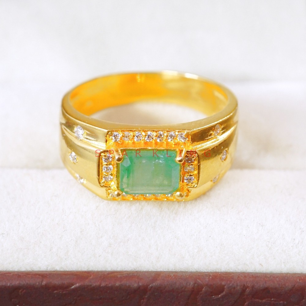 Emerald Octagon Cut With 14K Solid Gold Ring For Men's #E508