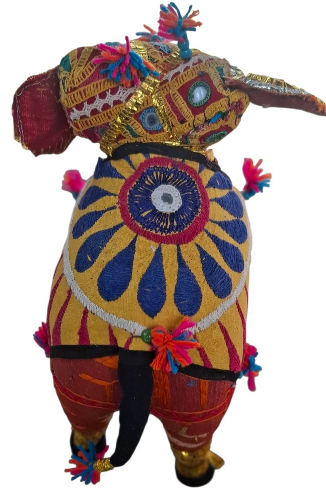 1970s Indian Folk Art Multicolor Patchwork Fabric Elephant Figurine large