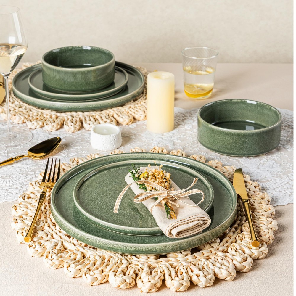 Ceramic Dinnerware Sets, Handmade Reactive Glaze Stoneware Plates and Bowls S...