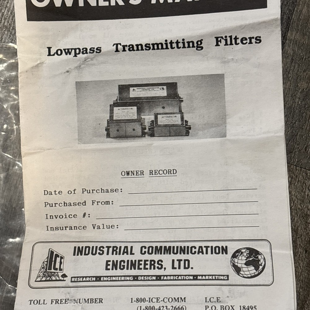 Industrial Communications Engineers Model 420 Low Pass RF Filter