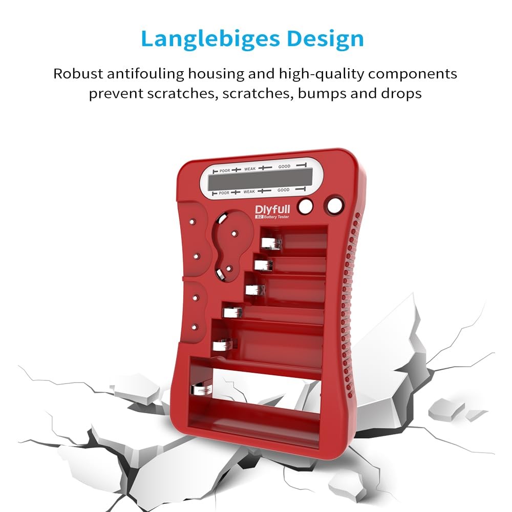 Dlyfull Battery Tester, LCD Display Universal Checker Compact, Red