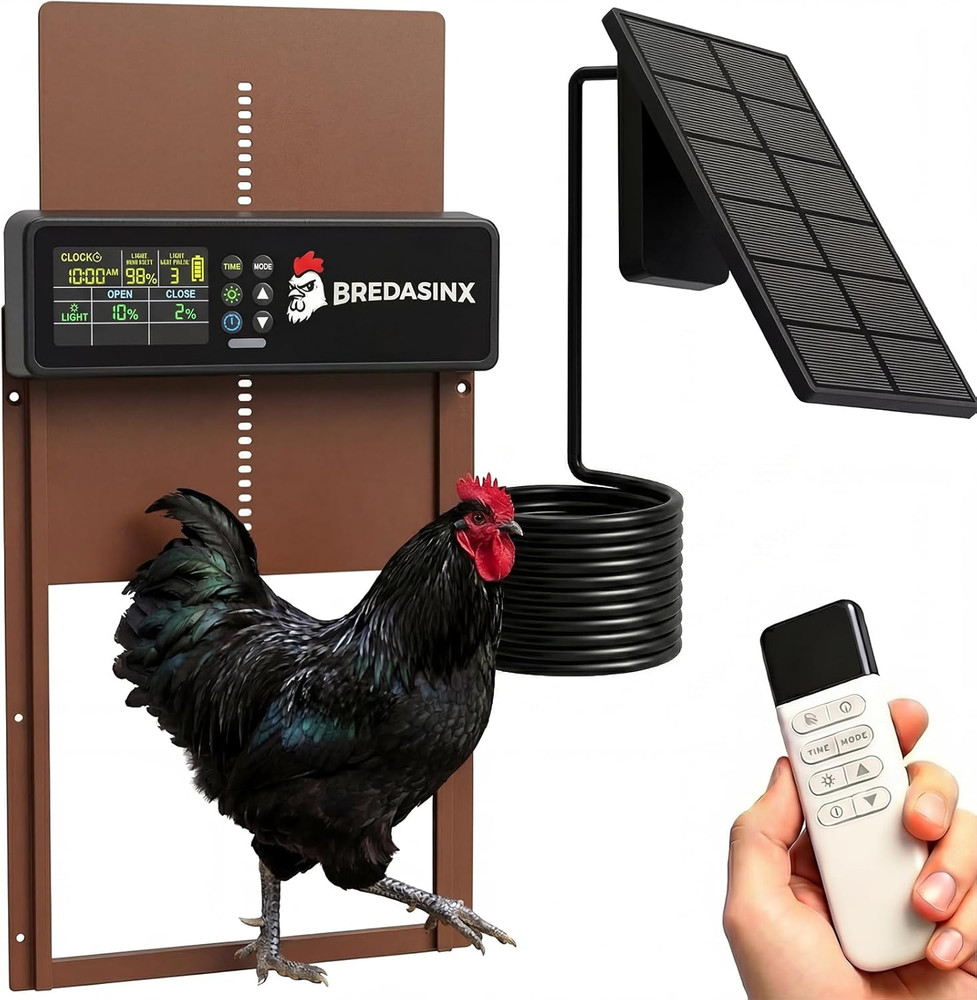 Automatic Chicken Coop Door Solar Powered with HD Screen, Timer & Light Sensor,